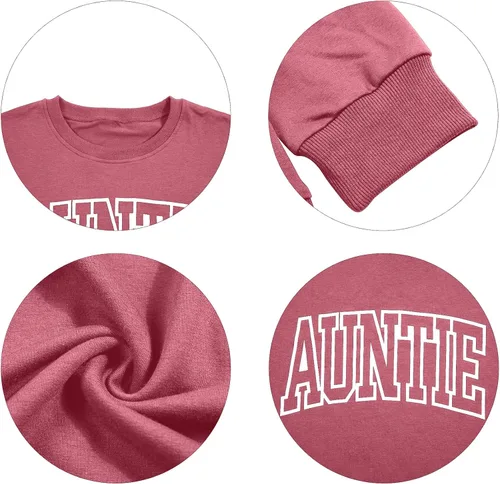Vista 6 de LOTUCY Sudadera de manga larga con cuello redondo para mujer con estampado de letras de tía