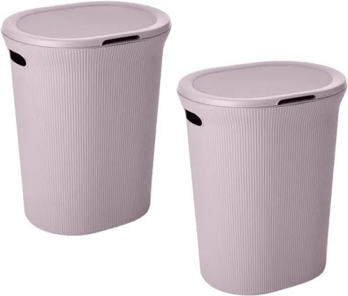 Vista 28 de Superio Colección acanalada - Cesto decorativo de plástico para ropa sucia con tapa y asas recortadas, azul (1 paquete) Organizador de cesta