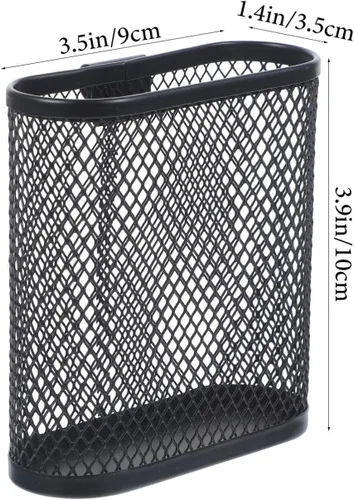 Vista 7 de Organizador de escritorio de metal con forma ovalada de malla negra para almacenamiento de artículos de papelería de oficina, 3.93 x 3.54 x 1.37