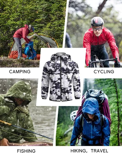 Vista 5 de COOFANDY Chaqueta impermeable para hombre, ligera, impermeable, con capucha, para correr, senderismo, ciclismo