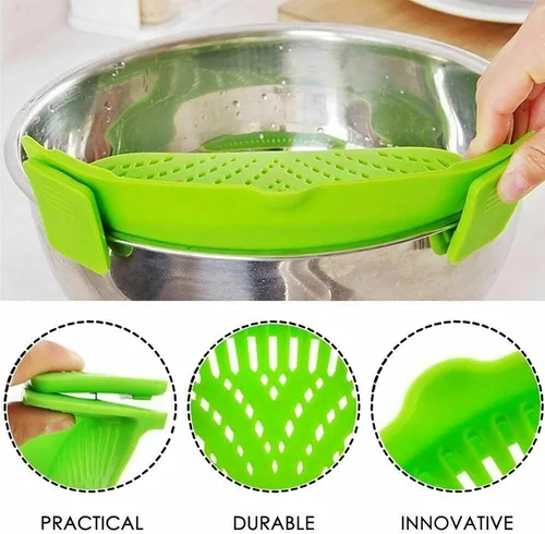 Vista 4 de 2 piezas de colador con clip, colador para ollas para pasta, carne, verduras y frutas, coladores de silicona - Se ajusta a todas las ollas y cuencos.