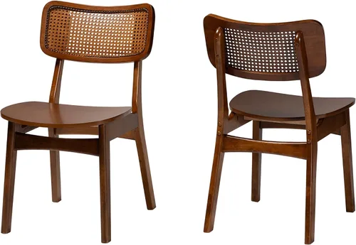 Vista 10 de Baxton Studio Tafari Mid-Century - Juego de sillas de comedor de 2 piezas con acabado marrón oscuro y ratán