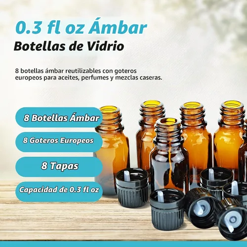 Vista 2 de Botellas de 0.34 onzas líquidas, color ámbar, 8, 8