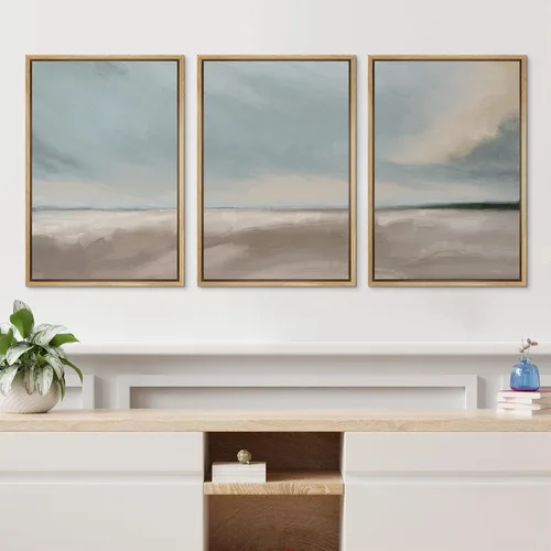 Vista 213 de wall26 Lienzo enmarcado para pared, juego de arte de acuarela pastel, paisaje rural, ilustraciones con formas abstractas, arte moderno, decorativo