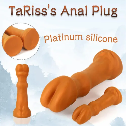 Vista 2 de TaRiss's Consolador anal suave de silicona con base de ventosa, juguete sexual para hombres, mujeres, parejas, dorado, XXL, 14.76 pulgadas