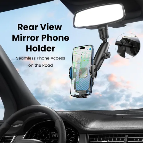 Vista 3 de Soporte para teléfono con espejo retrovisor, giratorio de 360°, compatible con todos los teléfonos celulares iPhone y Android de 4 a 7 pulgadas