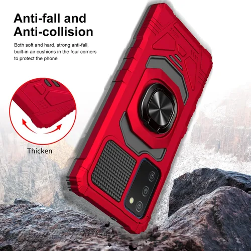 Vista 6 de Para Samsung Galaxy A03S, A03 SE 5G (SM-A037) - Funda protectora a prueba de golpes con soporte de anillo - RS7 Rojo