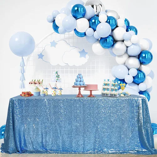 Vista 3 de B-COOL Mantel de lentejuelas con brillo para mesas, color azul bebé, mantel de lentejuelas para decoración de mesas, para bodas, Navidad