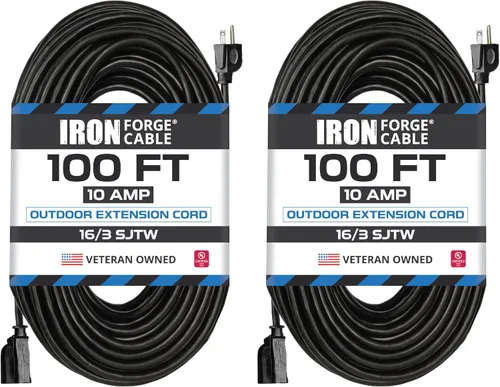 Vista 19 de Iron Forge Cable Paquete de 2 cables de extensión negros de 3 pies, cable de extensión de 16/3, 3 pies, 3 puntas, resistente a la intemperie, ideal