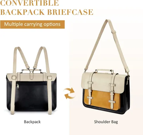 Vista 3 de ECOSUSI Bolsa de mensajero de cuero vegano para mujer, maletín de moda, bolso de mano para computadora