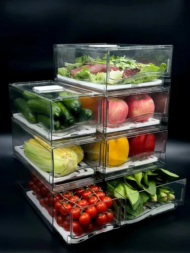 Vista 7 de Organizadores de refrigerador y cajón de almacenamiento, contenedores apilables de almacenamiento de frutas para refrigerador, organizador