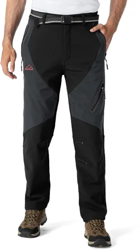 Vista 2 de YSENTO Pantalones de esquí con forro polar para hombre, impermeables, con aislamiento softshell, pantalones cargo para senderismo