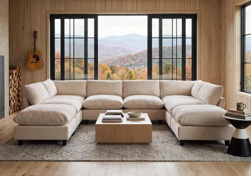 Vista 64 de Iroomy Sofá modular modular de felpilla de gran tamaño, asiento cómodo profundo, sofás de 2 plazas para sala de estar, color beige
