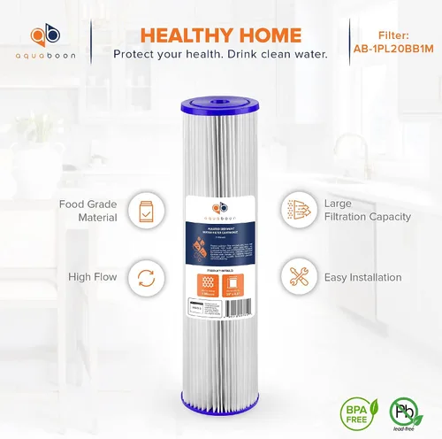 Vista 4 de Aquaboon Cartucho de filtro de agua de sedimento plisado para toda la casa, 1 micrón, repuesto de filtro de pozo de 20 x 4.5 pulgadas, compatible