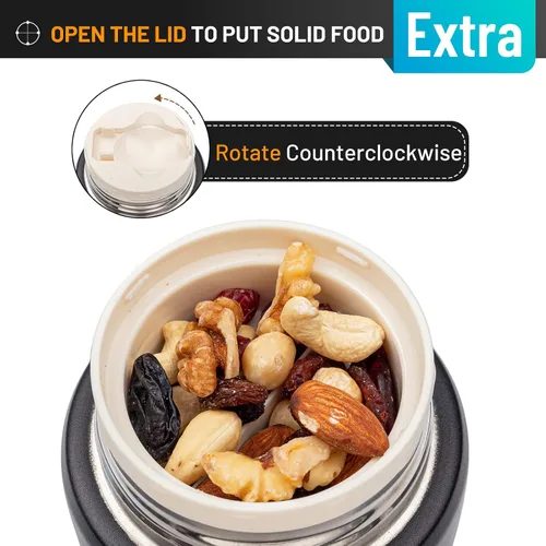Vista 5 de Charcy Termo de 17oz para alimentos calientes, contenedor de comida aislado para almuerzo con cuchara plegable QB - Negro