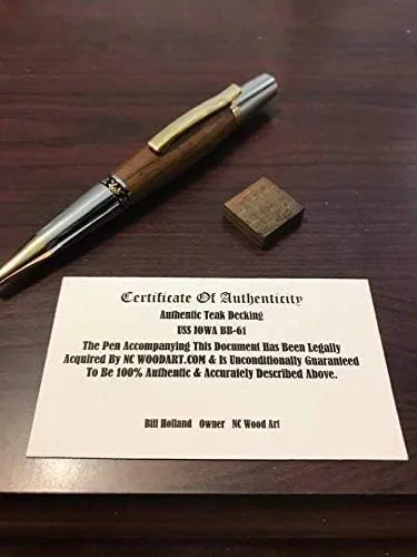 Vista 2 de USS Iowa Battleship Pen BB-61 Decking original de teca con COA The Big Stick