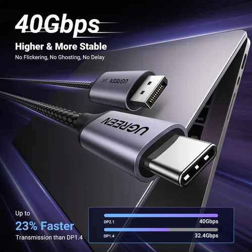 Vista 4 de UGREEN Cable USB C a DisplayPort 2.1 16K@30Hz 8K@120Hz 40Gbps Thunderbolt 4/3 a DisplayPort Cable Trenzado de Aluminio Compatible con iPhone 17/16