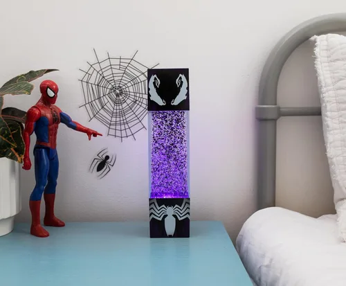 Vista 4 de Ukonic Marvel Spider-Man Venom - Luz de humor con purpurina Lámpara de mesa de noche con luz LED para dormitorio, escritorio, sala de estar