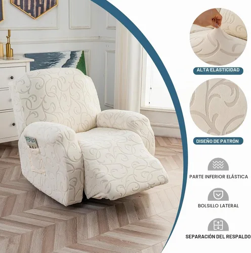 Vista 2 de Funda para Sillón Reclinable de 4 Piezas Elástica, Funda Deslizable de Sofá, Cubierta de Sofá para Sofá Reclinable de 1 Asiento, Protector