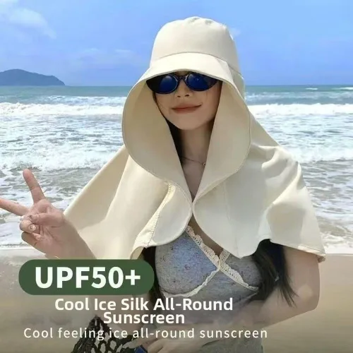 Vista 3 de Women's UPF50+ Sun Hat with Neck Cover Wide Brim Foldable Fishing Cap Beige