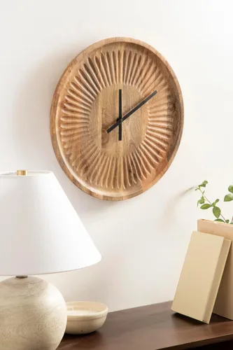 Vista 3 de Kate and Laurel Grear Modern - Reloj de pared redondo sin números, 17 pulgadas de diámetro, madera natural, reloj decorativo de madera tallada