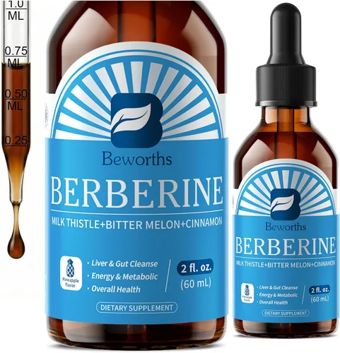 Vista 10 de B BEWORTHS Suplemento HCL de berberina con canela de Ceilán, gotas líquidas de fitosoma de berberina con cúrcuma, canela de Ceilán, melón amargo