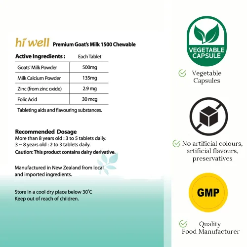 Vista 5 de Leche de Cabra Hi Well Premium 1500 300 Tabletas Fresa (paquete de 2)