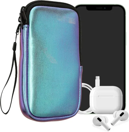 Vista 23 de kwmobile Bolsa de neopreno para teléfono tamaño XXS - 3/3,5 pulgadas - Mini bolsa universal para celular con cremallera, correa para la muñeca
