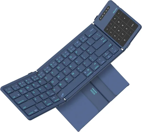 Vista 13 de Nillkin - Teclado plegable de viaje con panel táctil y teclado numérico, teclado Bluetooth inalámbrico portátil plegable de tamaño completo