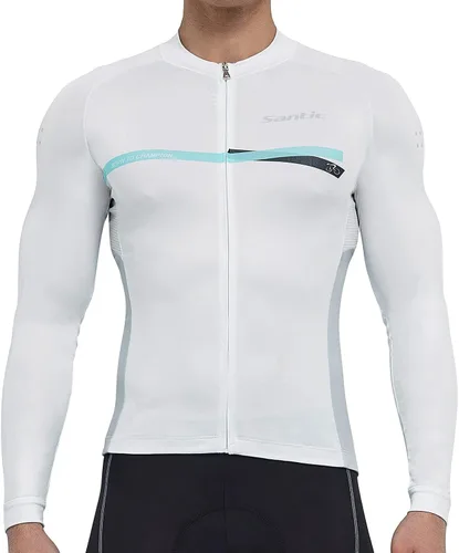 Vista 81 de Santic - Camiseta de ciclismo para hombre, manga larga, reflejante, cremallera completa, con bolsillos