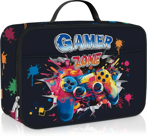 Vista 10 de Clastyle Bolsa de almuerzo con aislamiento 3D para niños, bolsa térmica grande para niños, picnic, escuela, lonchera tote, fútbol de fuego