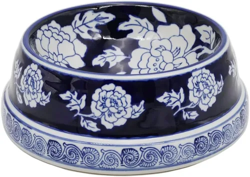 Vista 15 de Aimusego Plato chino de cerámica azul de 6.7 pulgadas para alimentos y agua para perros pequeños y medianos/gatos, tazón antideslizante de porcelana