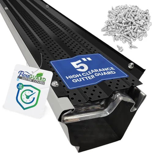 Vista 8 de FlowGuard Fabricado en EE.UU. Sistema Profesional de Bricolaje de Cubierta de Canalón de Alto Despeje de 5 Pulgadas y 50 Años - Blanco - Protectores