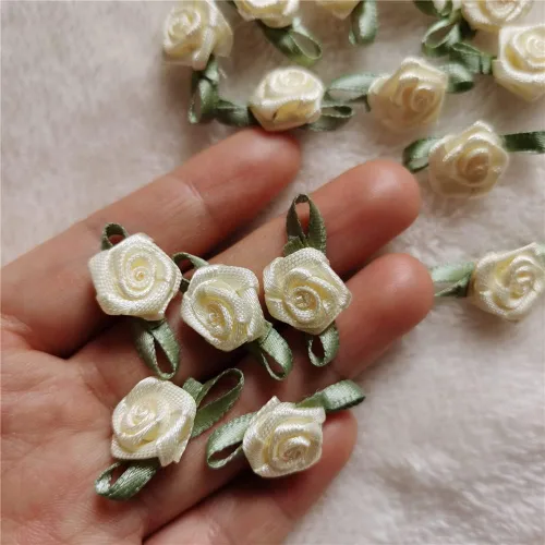 Vista 3 de 200 unids/lote mini lazos de cinta rosas flor raso rosetas tela adorno artificial apliques costura artesanía bricolaje hecho a mano decoración