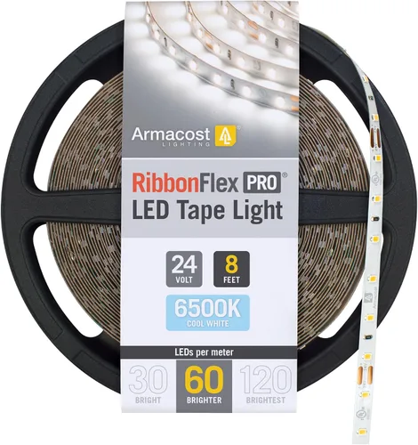 Vista 25 de Armacost Lighting RibbonFlex Pro 136230 - Tira de luces LED blancas de 24 V, 120 LED/m, 2700K, 16.4 pies