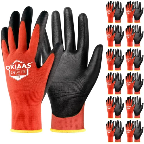 Vista 16 de OKIAAS Guantes de trabajo ultrafinos y ligeros para hombre con agarre, 12 pares, color negro, talla S