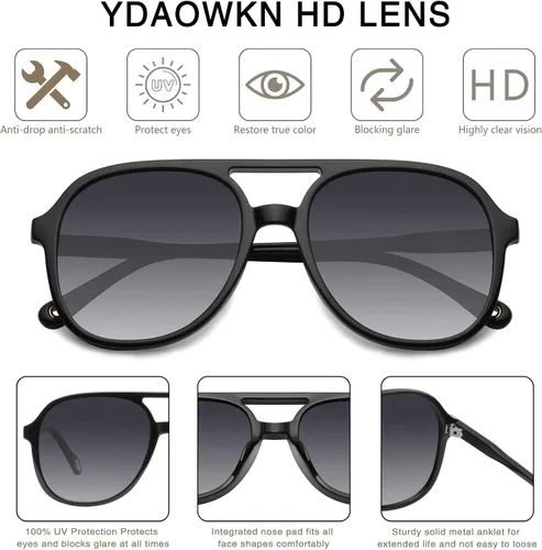 Vista 3 de YDAOWKN Retro Square Aviator Sunglasses for Womens Mens Vintage 70s Double Bridge Sun Glasses