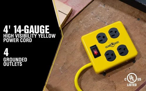 Vista 6 de Southwire Yellow Jacket - Bloque de alimentación de metal, diseño resistente, divisor de enchufe a tierra de 4 tomas, interruptor iluminado, enchufe
