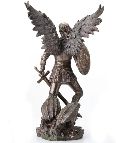 Vista 4 de Unicorn Studio 12 7/8 pulgadas Arcángel San Miguel resina fundida en frío bronce acabado escultura regalo religioso decoración del hogar estatua