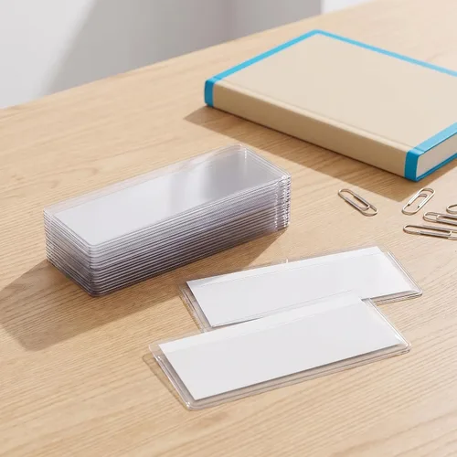 Vista 4 de 100pcs Self Adhesive Label Holders, Top Open Writable PVC Pockets