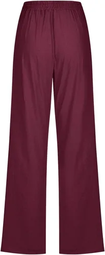 Vista 3 de YWEFSJ Pantalones de lino para mujer, pierna recta, elásticos, casuales, holgados, con cordón, cómodos, con bolsillos, 2023