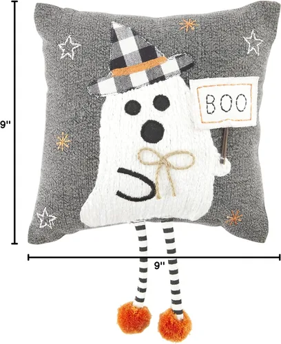 Vista 3 de Mud Pie Almohada colgante de Halloween, fantasma, 9 x 9 pulgadas