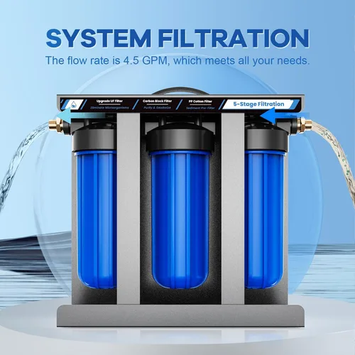 Vista 4 de Sistema de Filtro de Agua para RV, Filtración de Agua de 5 Etapas para Autocaravanas y Cámpers, Filtros de 0.01 Micras Eliminan Sedimentos, Cloro