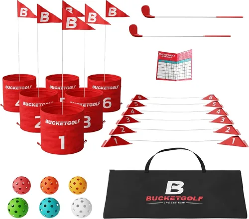 Vista 7 de bucketgolf Juego de 6 hoyos con palos - El mejor juego de golf de patio trasero para todas las edades y niveles, adultos, niños, familias, escuelas