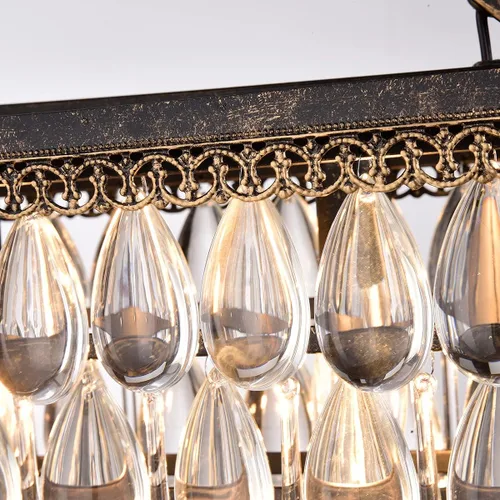 Vista 7 de Edvivi Candelabro de cristal lineal rectangular de lujo, 4 luces glamorosas con acabado de bronce antiguo, lámpara de techo ajustable, comedor, isla