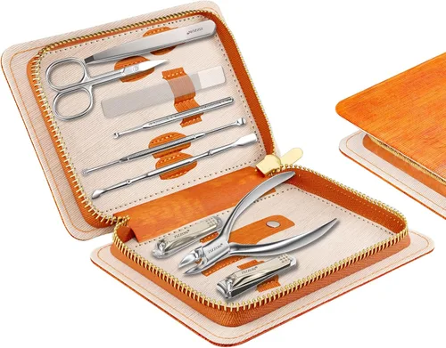 Vista 8 de ZIZZON Juego de manicura profesional de acero inoxidable para uñas y uñas de los pies y uñas 9 en 1, kit de pedicura y aseo con estuche de viaje