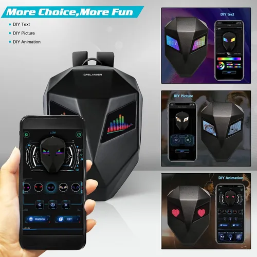 Vista 3 de Crelander Mochila LED para motocicleta, mochila de caballero de 17 pulgadas con pantalla programable para bricolaje, carcasa rígida impermeable 3D