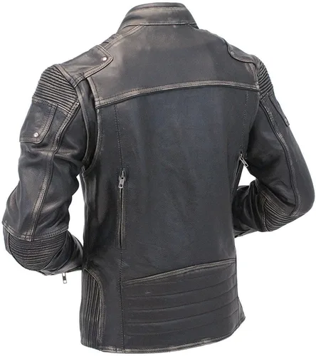Vista 2 de SKY-SELLER Genuine Lambskin Leather Jacket Men - Black Motorcycle Real Leather Jacket