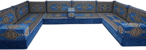 Vista 177 de arabicsofa Sofá en forma de U de estilo árabe para el suelo – Juego de Majlis hecho a mano – Sofá de estilo bohemio