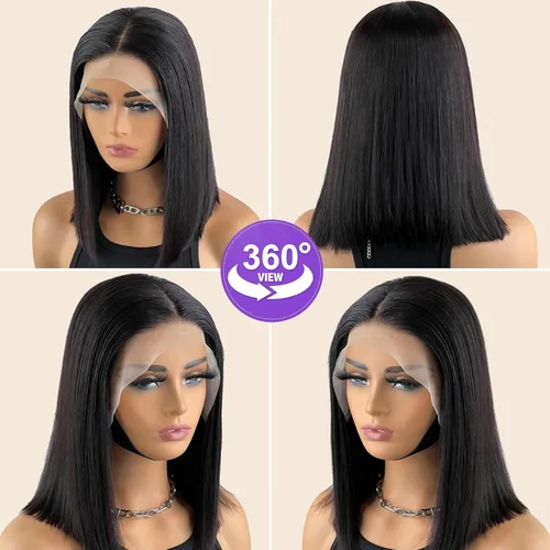 Vista 2 de Peluca de cabello humano Bob de 13 x 4 con encaje frontal para mujeres negras, pelucas de cabello humano corto sin pegamento, prearrancadas